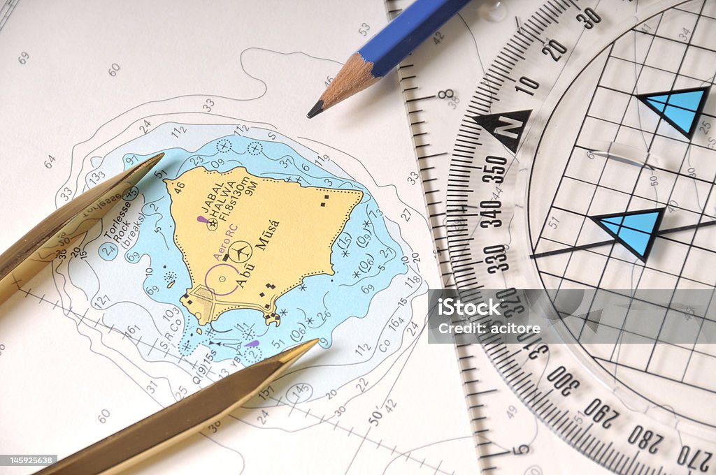 Geometriestunde Tools auf einer Karte anzeigen - Lizenzfrei Seekarte Stock-Foto