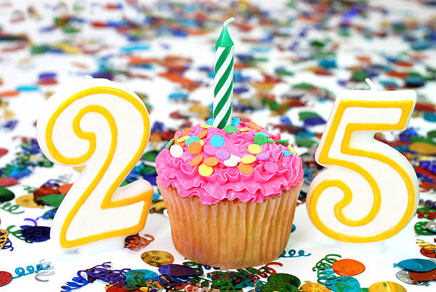 istock Celebration Cupcake with Candle - Number 25 145925961