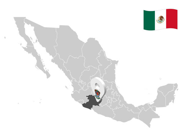 lokalizacja: stan michoacan na mapie. znak lokalizacji 3d colima. mapa jakości z prowincjami meksyku dla twojego projektu. ilustracja wektorowa. eps10. - michoacan state stock illustrations