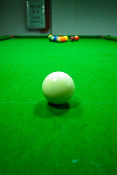 istock White snooker ball on snooker table. 1459261142