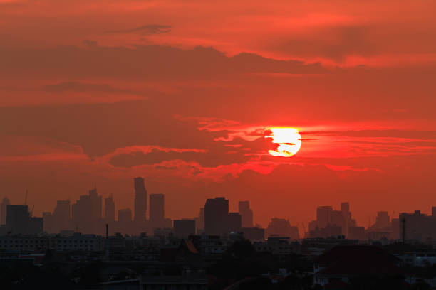 Cityscape with  building silhouette,Of sunset at evening  in Bangkok ,Thailand
