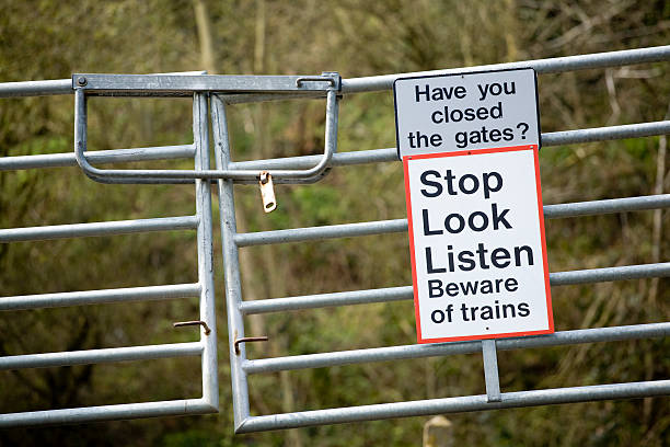 Railway Level Crossing Gate stock photo