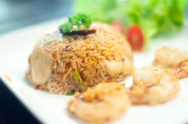 Thai fried rice with shrimps and vegetables side dish