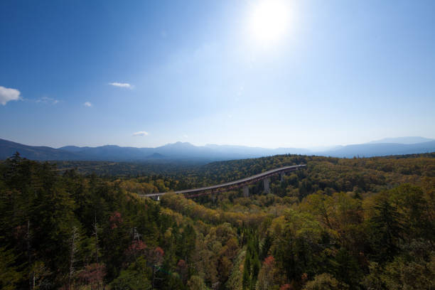 Autumn at Mikuni Pass overlooking the bridge 橋を望む三国峠��の秋 mikuni pass stock pictures, royalty-free photos & images