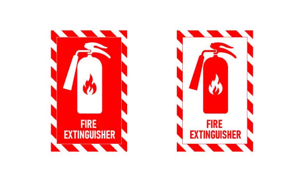 Vector illustration of Fire extinguisher signs ,Firefighters tools for flame fighting attention colored vector