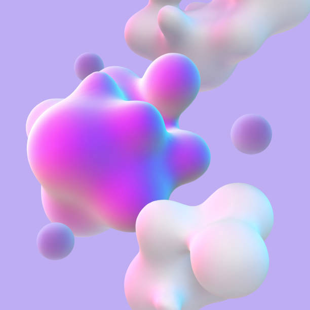 istock 3D abstract nanoparticles on purple background. Concept of nanotechnology: floating morphing particles, molecular elements or molecular cells. 1459275609