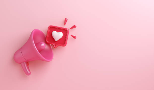 istock Happy Valentines day background concept with megaphone, speech bubble heart shape, copy space text, 3D rendering illustration 1459275658