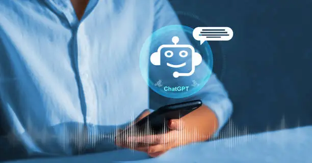 Photo of A.I. concept.
Business person chatting with a smart AI  using an artificial intelligence chatbot development. Artificial intelligence system support is the future.