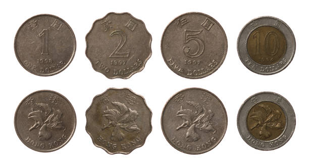 Hong Kong Coins Set of Hong Kong coins isolated on white hong kong currency symbol stock pictures, royalty-free photos & images