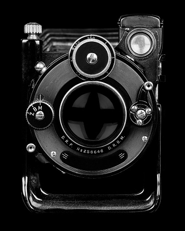 A product photo of an old vintage camera