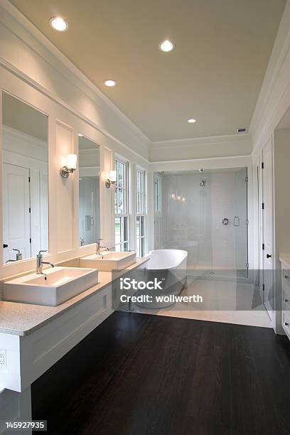 A Modern White Bathroom With Contemporary Fittings Stock Photo - Download Image Now - Bathroom, Home Addition, Home Interior