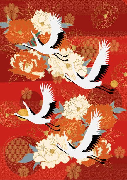 istock Asian style Chinese style national tide ancient style traditional classical auspicious peony crane shading poster greeting card background wall decoration painting 1459280195