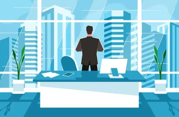 Vector illustration of Businessman looks out the window