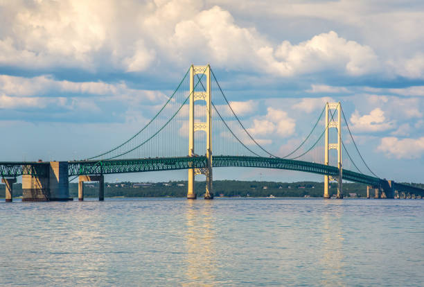 istock Mackinac Bridge from Mackinac City beach Lake Huron 1459280419