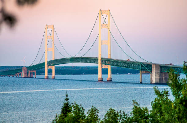 istock Mackinac Bridge at sunrise dawn eastside Lake Huron 1459280441