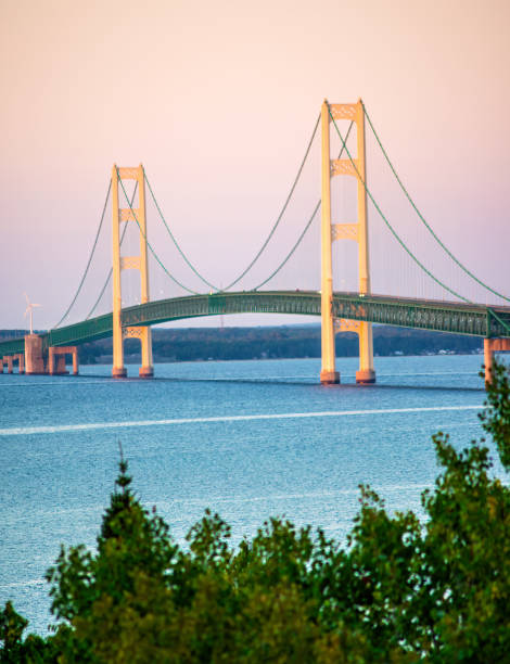 istock Mackinac Bridge at sunrise dawn eastside Lake Huron 1459280452