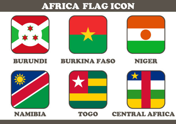 ilustrações, clipart, desenhos animados e ícones de ícones da bandeira africana conjunto ilustração vetorial isolada - map namibia vector travel locations