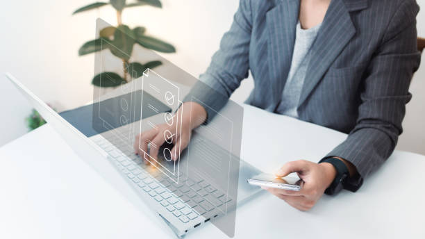 istock Quick checklist and clipboard task management, filling survey forms online. Document Management System (DMS) and process automation to efficiently manage files, Corporate business technology. 1459283119