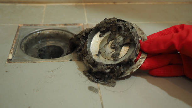 Drain cleaning. Clogged and dirty sewer pipes floor drain. Full of hair and accumulated clogged grease. Maintenance the floor drain sewage system in bathroom. fixing clean wash and unclog a drain. limpieza de desagües. desagüe del piso de las tuberías de alcantarillado obstruidas y sucias. lleno de pelo y grasa obstruida acumulada. mantenimiento del sistema de alcantarillado de desagüe del piso en el baño. arreglar limpio lavar y destapar un de