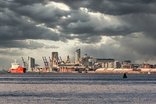 The Liverpool cityscape with Mersey River. England, UK.