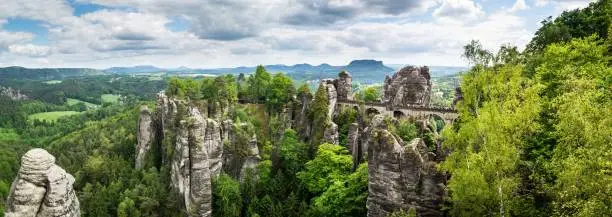 An aerial shot of jagged quartzite sandstone columns in Zhangjiajie china with a pretty skyscape