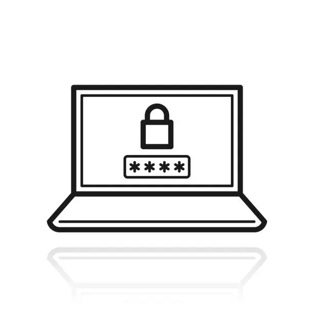 Vector illustration of Laptop with password. Icon with reflection on white background