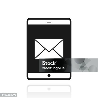 istock Tablet PC with email message. Icon with reflection on white background 1459288993