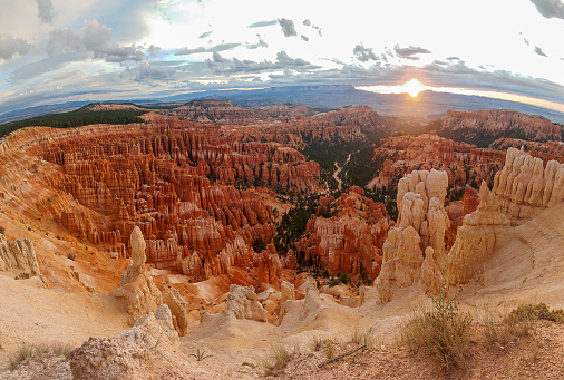 An aerial view of a sunny day on Bryce Canyon in the USA
