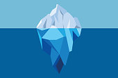 Iceberg Floating in Blue Ocean Vector Illustration.