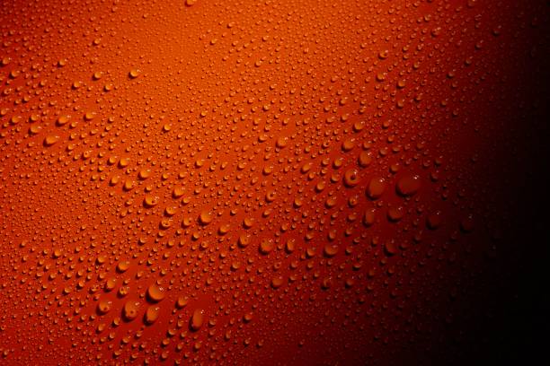 istock Closeup shot of waterdrops on an orange surface 1459293690