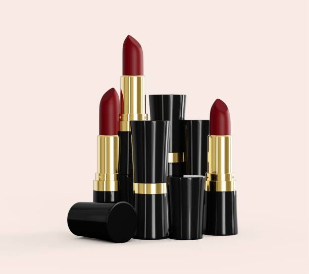 istock 3D rendering of beautiful red lipstick set isolated on light pink background 1459294139