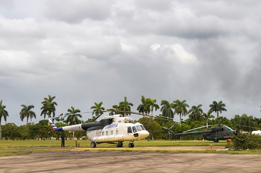Matanzas, Cuba – November 04, 2022: A MI-17 helicopter of the Cuban armed forces on the field, Matanzas