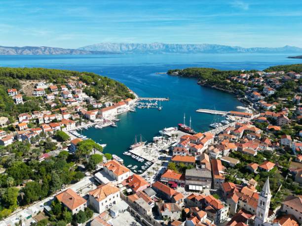 istock Jelsa Croatia town on Hvar drone aerial view high angle 1459295031