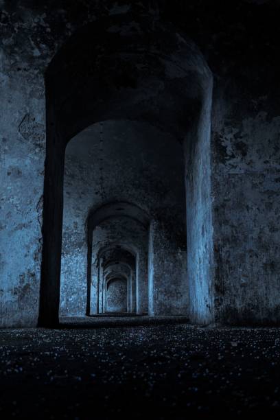 istock Old fortress with arch concrete walls 1459296215