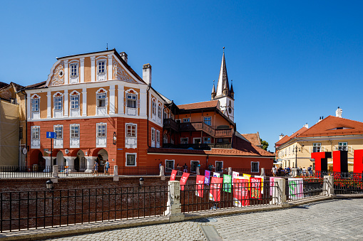 Sibiu, Transylvania, Romania - August 08, 2021: The historic city of Sibiu in Romania