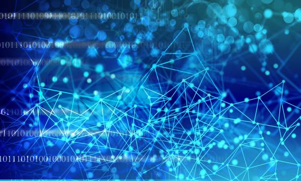 istock Illustration of a blue abstract digital background with code numbers and connection lines 1459297096