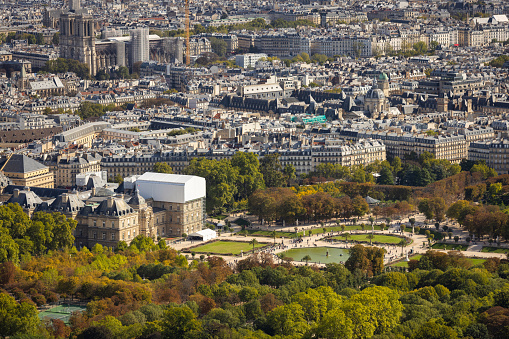 Beautiful architecture of Paris city with the Jardin du Luxembourg park, France