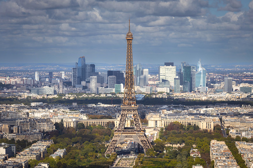 Panorama of Paris with Eiffel Tower at sunny day. France