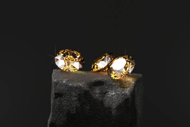 Round diamond topaz Gem placed on dark reflection background soft focus 3d rendering