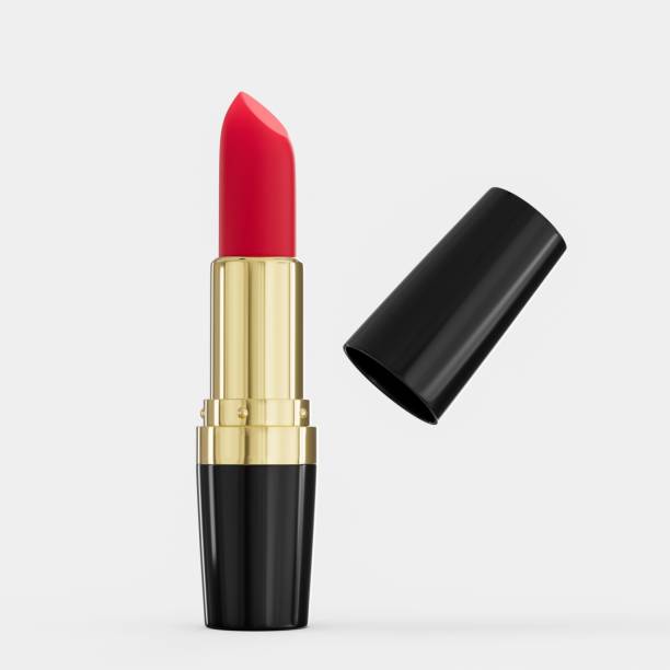 istock 3D rendering of a red lipstick in a black case isolated on a white background 1459302121