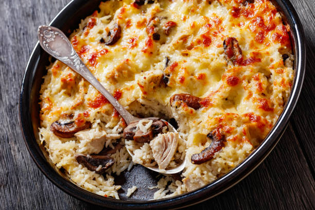 istock tasty Chicken Mushroom Rice Casserole, top view 1459303767