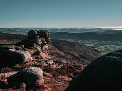 A landscape view of the Edale Walk in Peak District, England