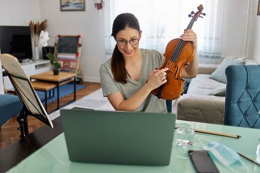 Online violin class during coronavirus quarantine