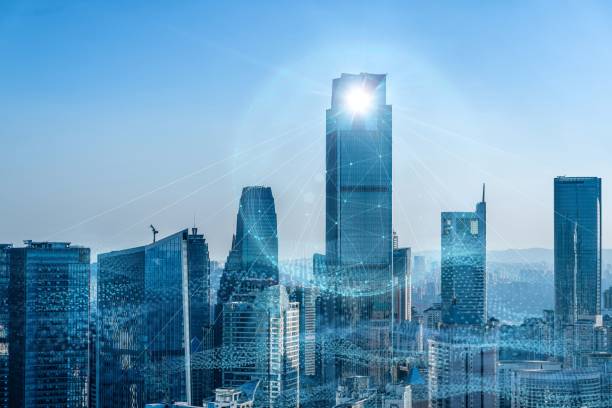 istock Abstract of modern cityscape and skyline  with technology concep 1459305617