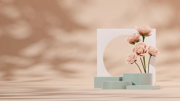istock 3D illustration of a showcase decorated with flowers with copy space 1459306796
