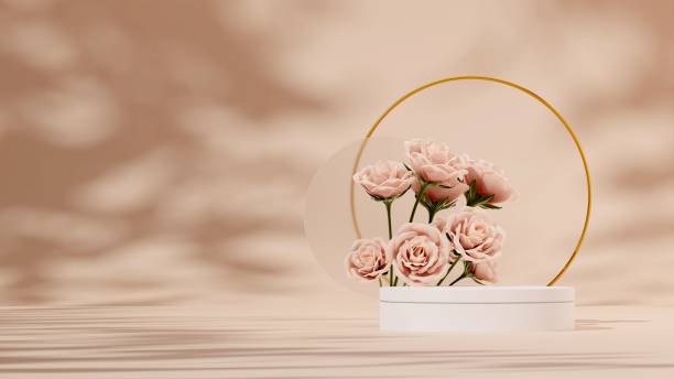 istock 3D illustration of a showcase decorated with flowers with copy space 1459306819