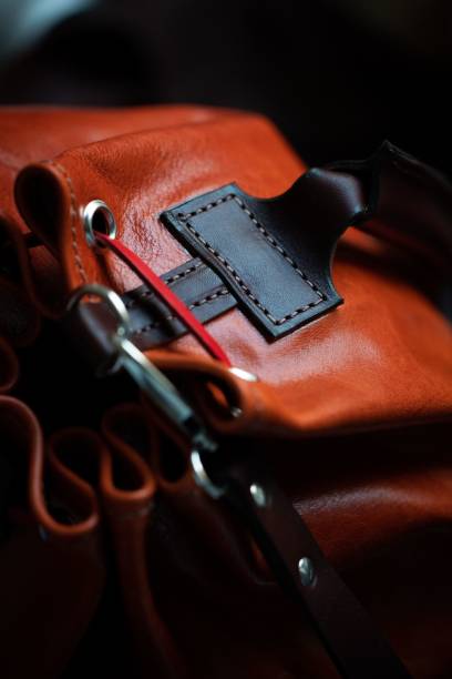 istock Vertical closeup of a handmade leather bag 1459306987