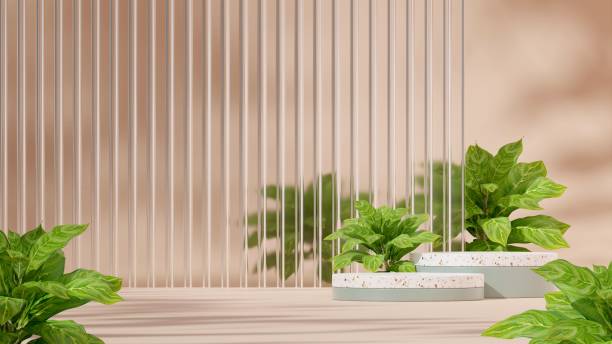 istock 3D illustration of a showcase decorated with flowers with copy space 1459306989