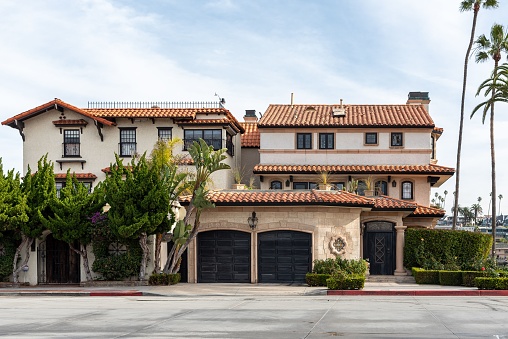 Newport Beach, United States – January 13, 2022: A Large California-style house on Balboa Penisula in Newport Beach, California