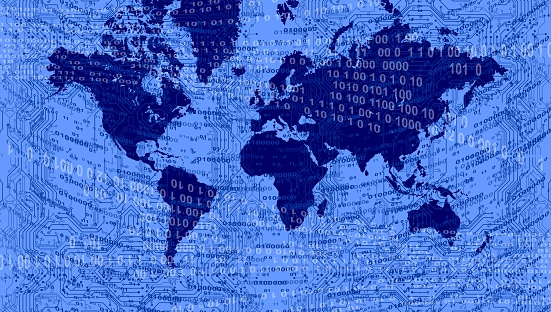 High speed. world map abstract technology background concept.Speed movement pattern and motion blur over dark blue background.